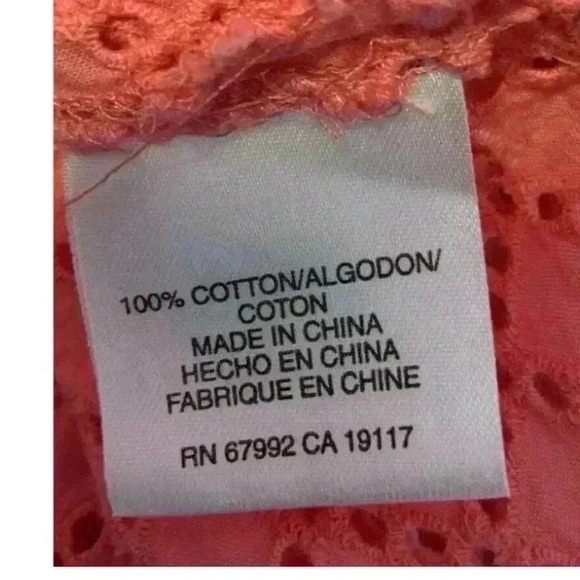 Sigrid Olsen Pink Orange Knitted Button-Up Eyelet Blouse Size Medium Top - Picture 7 of 7